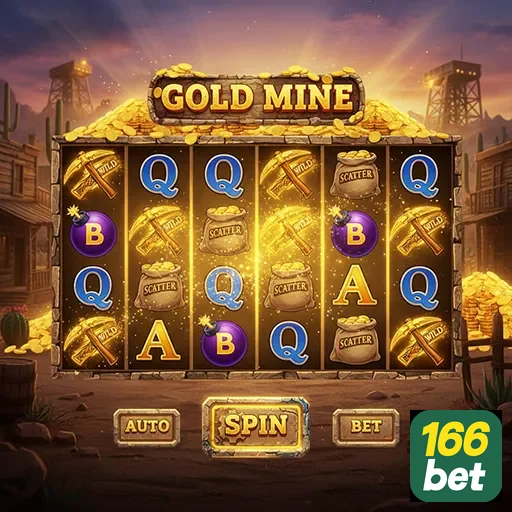 Máquina caça-níqueis 'Gold Mine' da 166bet com símbolos e ouro.