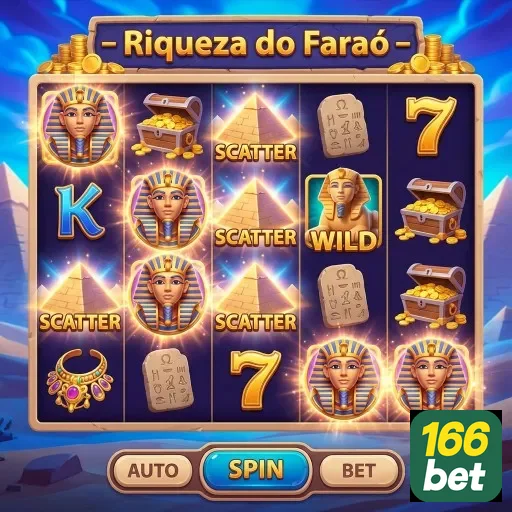 Tela do aplicativo 166bet mostrando o jogo Riqueza do Faraó.