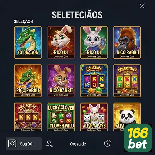Tela do aplicativo da 166bet com seleções de jogos.