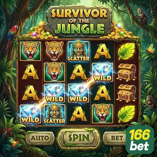 Interface do slot 'Survivor of the Jungle' na 166bet.