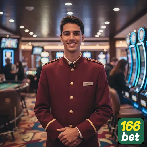 Funcionário da 166bet em ambiente de cassino VIP.